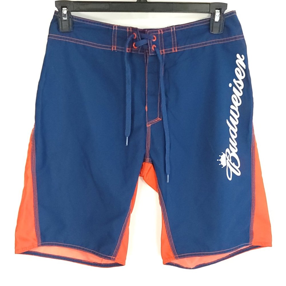 Budweiser Board Shorts Swim Trunks Men's 32 Navy Blue Orange